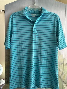 PGA Tour Men's Teal Polo with Navy Stripes